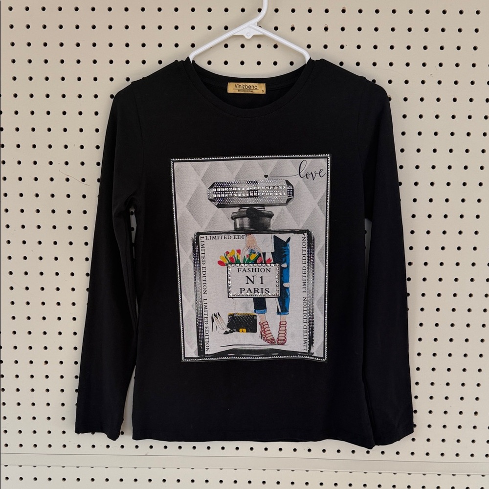 Voodoo Black Long Sleeve Tee with Paris Graphic